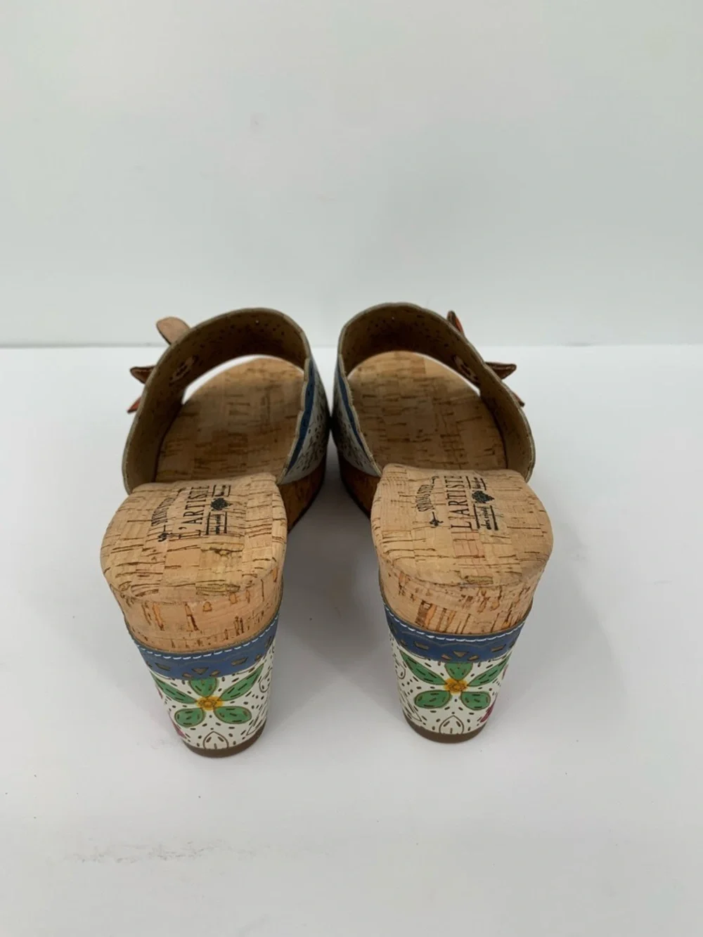 L'Artiste AnnaMaria slide wedge sandal shoe boho floral cork leather new 42 11